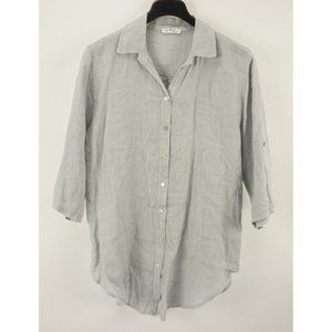 Gigi Moda Linen Women's Large Oversized 3/4 Roll Tab Sleeve Open Collar‎ Blouse
